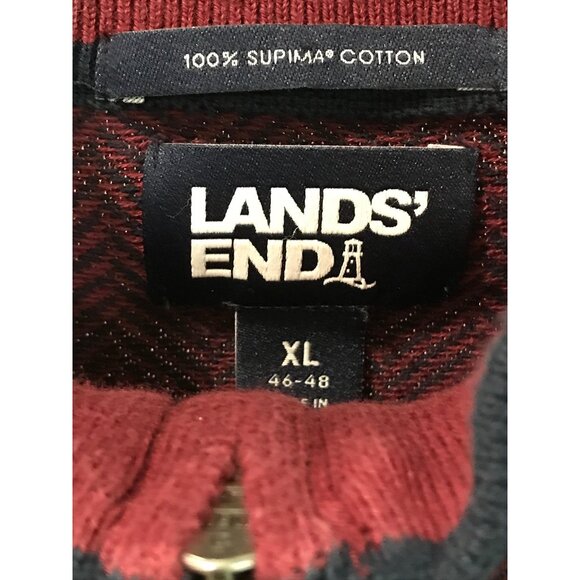 Lands End Quarter Zip Pullover Mens XL Deep Maroon Navy Blue Chevron Stripe - Picture 4 of 8